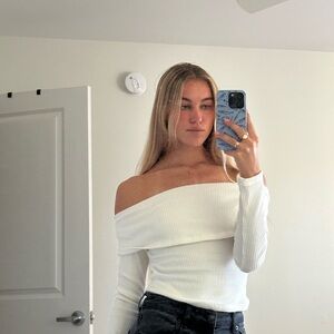 Urban Outfitters White Off-Shoulder Sweater